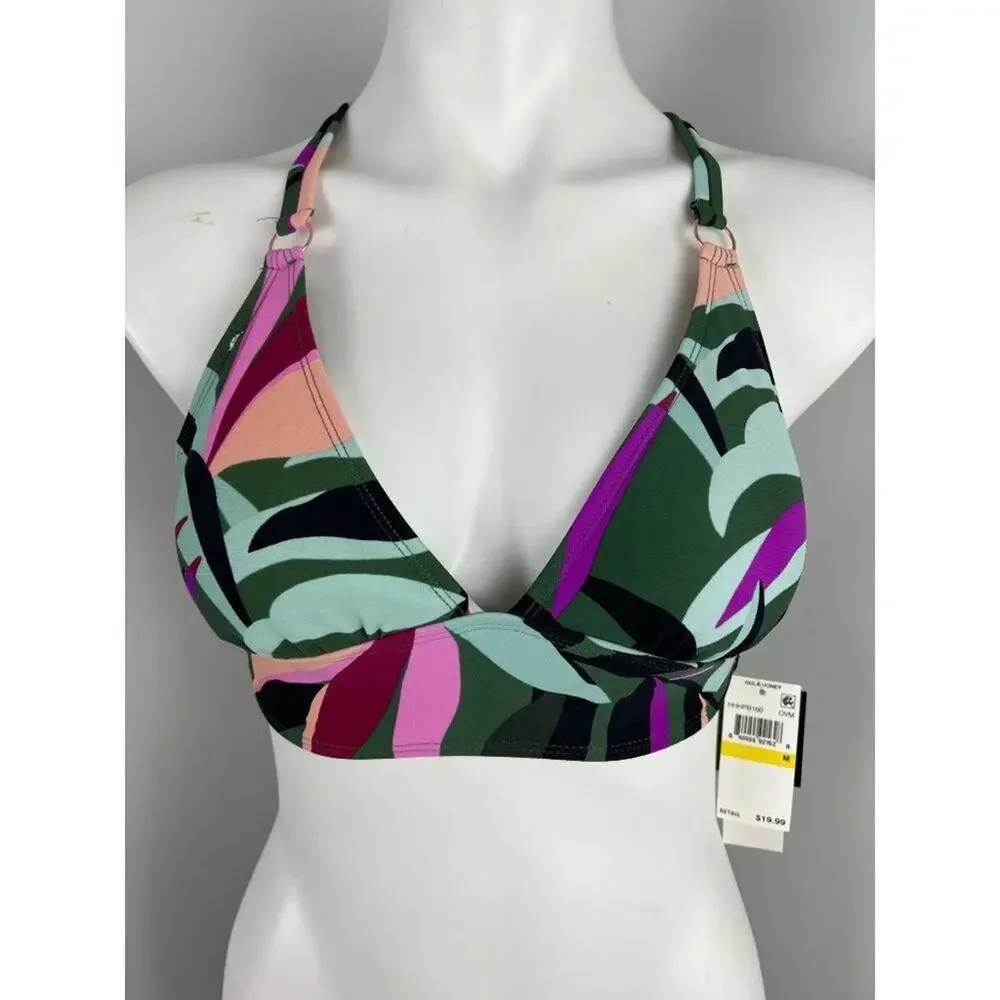 Hula Honey Tropical Print Stretch Strappy Deep V-Neck Hyper Tropics Bikini Top